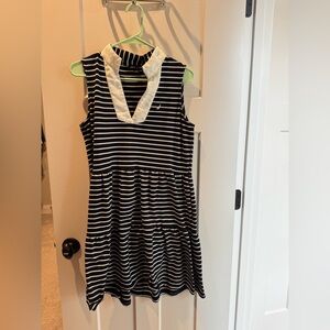 Nautica Navy & White Striped Sleeveless Dress with Contrast Collar